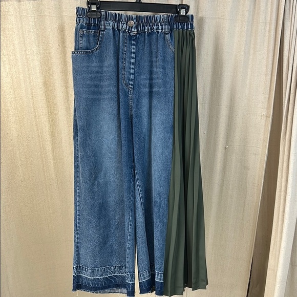 Two-Tone Denim and Green Wide-Leg Pants - Madonna & CO - Picture 1 of 7